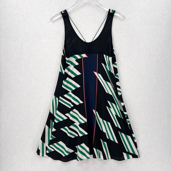 DEREK LAM 10 CROSBY Dress Womens 0 Black Green Geometric Print Silk Strappy Mini - Picture 5 of 16